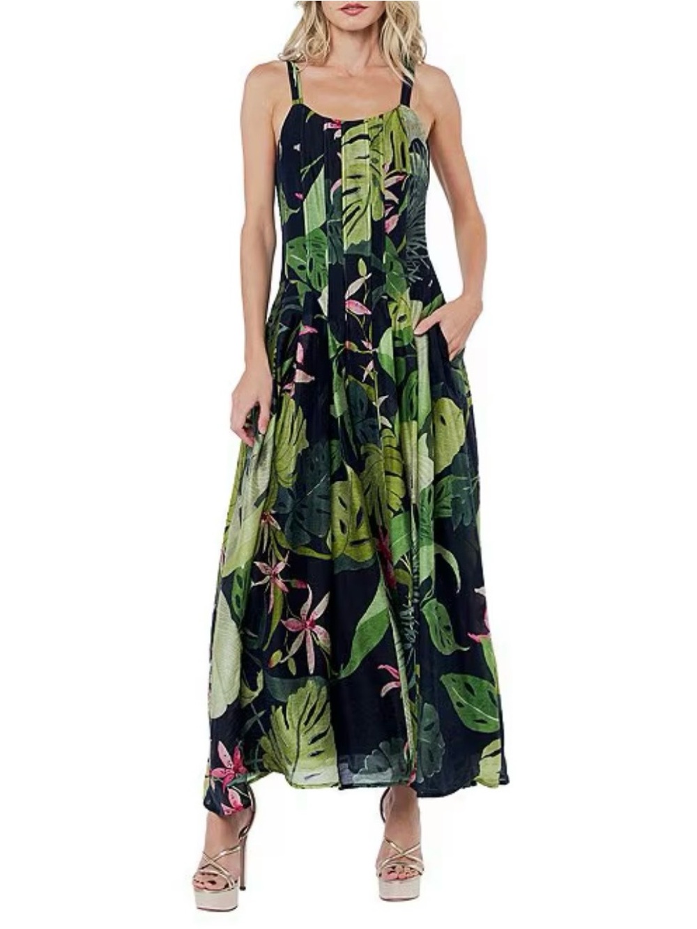 CIEBON
Dorothy Tropical Printed Voile Scoop Neck
Sleeveless Maxi Dress - M